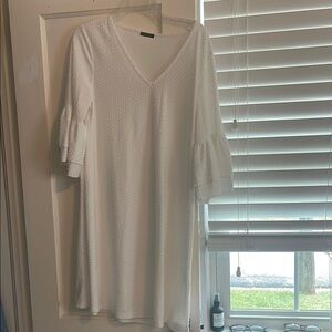 White Textured V-Neck Dress